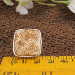 Bague en corail fossile naturel, argent sterling 925, motif floral organique, pierre précieuse, bijoux faits à la main pour femmes, cadeau unique - Product Image 2