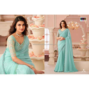 Tendencia India Bellamente diseñado Sari Premium Vichitra Red Label Sari Fiesta y desgaste de la boda Precio al por mayor - Product Image 2