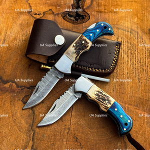 Damascus Steel Professional Folding <b>Knife</b> Wood Drop Point Straight Edge 6.5 Inches Multi-functional Hunting EDC Customizable OEM - Product Image 3