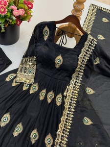 Black Embroidered Anarkali <b>Suit</b> Floor-Length Traditional Wear For <b>Women</b> India Pakistan <b>Wedding</b> Party Dress From Samp Corporation - Product Image 6