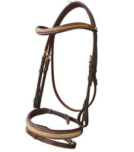 บังเหียนหนังอังกฤษพรีเมี่ยมตกแต่งด้วยพลอยเทียมและอุปกรณ์ทองเหลืองปรับแต่งได้สำหรับการฝึกซ้อมและการแข่งขัน - Product Image 1