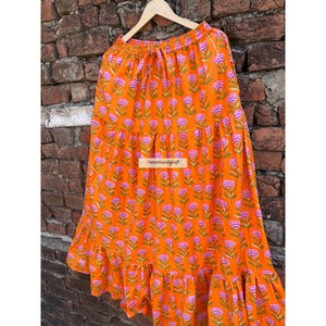 Falda Larga de Algodón 100% Color Naranja, Hecha a Mano, Estilo Bohemio, para Mujer - Product Image 4