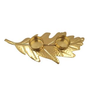 Gold Metal <b>Leaf</b> Tealight Candle Holder Decorative Double Tea <b>Light</b> Holder Handmade Table Centerpiece Home Decor Gift - Product Image 1