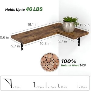 Sheesham Wood Floating <b>Corner</b> <b>Shelf</b> with Brass Inlay - Wholesale Handcrafted Wooden <b>Wall</b> <b>Shelves</b> - Product Image 2
