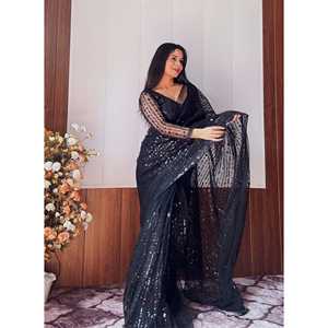 Impresionante Sari listo para usar para mujer con lentejuelas e hilo Conjunto de Trabajo - Product Image 6