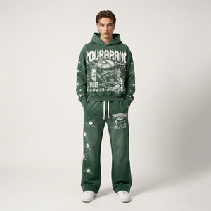 Ensemble de survêtement unisexe Glory Summer Sport, streetwear décontracté, écologique, 2-en-1, 100% coton, lavage à l'acide, impression unie, sweats à capuche - Product Image 5