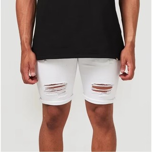 Shorts en jean blanc pour homme, taille mi-haute, coupe droite, déchirés, en coton, décontractés, d'été, tricotés, respirants, écologiques - Product Image 5