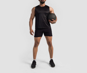Débardeur sans manches noir pour homme, col rond, couleur unie, séchage rapide, veste de sport fitness, matière polyester tricotée - Product Image 3