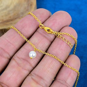 Collier en chaîne avec perle douce de 6 mm, forme ronde, pierre précieuse, or 18 carats micro-plaqué sur argent sterling 925 - Product Image 3