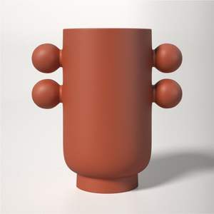 Jarrón Moderno de Metal Mate Color Terracota, Maceta Nórdica con Asa de Bola, Centro de Mesa de Lujo, Jarrón Decorativo para Decoración del Hogar - Product Image 1