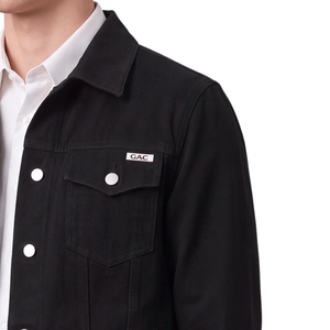 Veste en jean noire pour homme, style workwear, délavée, taille XL, col chemise, boutonnée, manches longues, poches à rabat sur la poitrine, poches latérales, coupe classique - Product Image 3