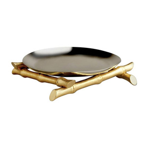 Plateau de service de luxe en acier inoxydable avec poignées en feuille d'or, plat décoratif pour la salle à manger et les réceptions festives - Product Image 4