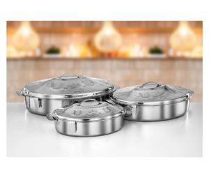 Juego de 3 piezas de acero inoxidable plateado, elegante plato redondo para calentar comida con tapa, bandeja decorativa para calentar comida para decoración de bodas. - Product Image 1