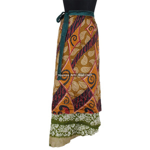 Jaipur Indian Women's Wear Art Silk Rapron <b>Skirt</b> New Design Two Layered Reversible Silk Sari Magic Long <b>Wrap</b> <b>Skirts</b> - Product Image 2
