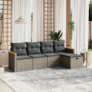 Conjunto de Sofá de Jardín de Ratán PE Gris y Acero con Recubrimiento en Polvo con Tela de Poliéster, Colección de Muebles Elegantes para Exteriores - Product Image 1
