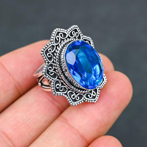 แหวนพลอยบลูโทแพซ เงินแท้ 925 เครื่องประดับหรูหราสำหรับงานปาร์ตี้ - Product Image 4