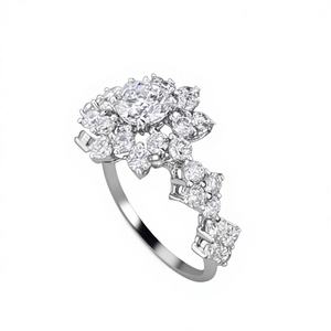 Anillo de Compromiso y Boda de Plata con Diamante Sintético de Corte Brillante Redondo para Mujer - Product Image 1