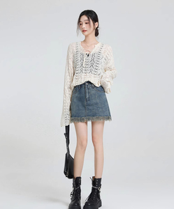 Faldas Vaqueras en Tonos Claros con Detalle Moderno en el Dobladillo, Transpirables, Cómodas, Versátiles, Esenciales para el Armario, Cintura Ajustada para Otoño - Product Image 4