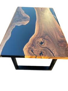 Table basse Angel faite à la main, multicolore, en bois véritable avec bord naturel, design floral en résine transparente, revêtement en époxy transparent artisanal - Product Image 3