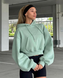 Sudadera Corta de Invierno de Alta Calidad con Forro Polar y Algodón para Mujer, Estilo Oversize con Hombros Caídos, Ropa Urbana Personalizada - Product Image 6