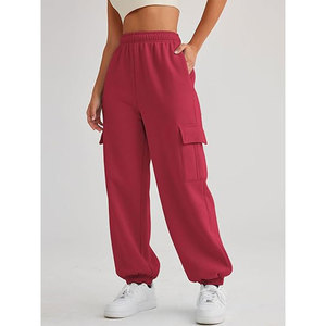 Women's High Waist <b>Pants</b> Solid Color Fleece Loose Fit Full Length Elastic Waist Casual Autumn Wear - Product Image 6