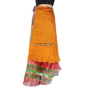 Achetez des paréos de plage assortis, 50 pièces, vêtements pour femmes, sari en soie vintage, jupe longue à enrouler, 2 couches, sari réversible - Product Image 2
