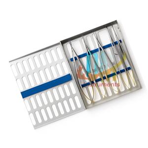 Ensemble de micro-chirurgie Castroviejo de haute qualité, 5 pièces, avec boîte de stérilisation, cassette porte-aiguilles, instruments dentaires approuvés CE - Product Image 1