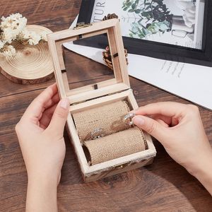 PandaHall <b>Ring</b> <b>Box</b>, Wooden <b>Ring</b> <b>Bearer</b> <b>Box</b> Personalized Holder Display Organizer Rustic Jewelry Boxes for Wedding - Product Image 3