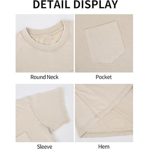 Camiseta de Manga Corta para Hombre, Cuello Redondo, Color Gris, con Bolsillo en el Pecho, Corte Regular, Algodón Lavado, Estilo Casual - Product Image 5