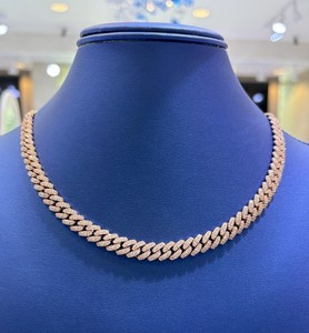 925 Silver Lab Grown Diamond Cuban Link Chain Rose Gold Finish Fully Iced Mens Luxury <b>Statement</b> <b>Necklace</b> - Product Image 1