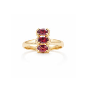 Anillo de Plata de Ley 925 con Granate, Tres Piedras, Diseño de Barra Ovalada, Engaste de Garras, Bañado en Oro y Rodio, Anillo de Diseñador - Product Image 5