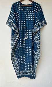 Robe longue maxi en coton indien imprimée à la main, kaftan, vêtement de plage, cadeau pour elle - Product Image 4