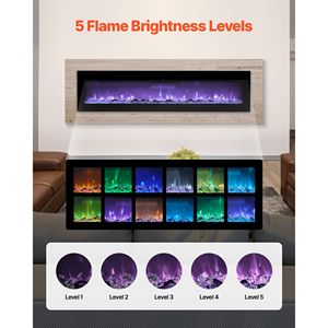 Caminetto Elettrico Moderno da Incasso a Parete da 60 Pollici con Telecomando, Timer, 1500W, Fiamma Regolabile, Colore e Luminosità, Spina AU - Product Image 3