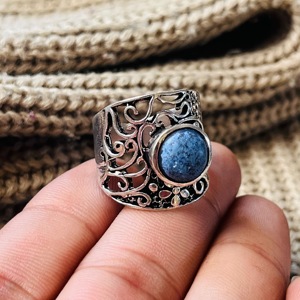 <b>Lapis</b> <b>Lazuli</b> <b>Ring</b> Boho Floral Brass <b>Ring</b> 925 sterling silver <b>ring</b> Filigree <b>ring</b> oxidized silver <b>ring</b> for women - Product Image 3