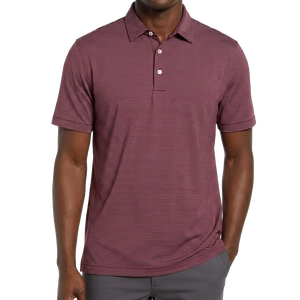 เสื้อโปโลกอล์ฟผู้ชายแขนสั้นลำลองทรงปกติสีแดงลายขาว - Product Image 1