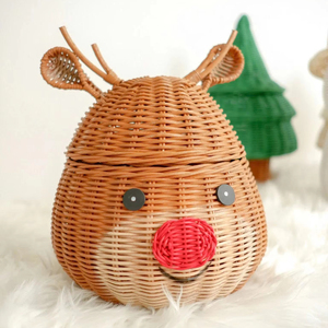 Cesta de Almacenamiento con Tapa en Forma de Reno, Caja de Regalo Navideña, Linda y Festiva, Ecológica, Hecha a Mano en Vietnam, Cálida y Acogedora para el Invierno - Product Image 5
