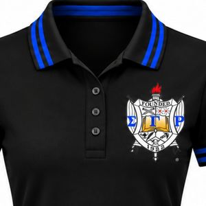 เสื้อโปโลสีดำ Sigma Gamma Rho แขนสั้นสำหรับผู้หญิง คอปก ตัวอักษรกรีก เสื้อยืดสำหรับชมรมนักศึกษา เสื้อลำลองสำหรับเล่นกอล์ฟ ปักลาย - Product Image 5