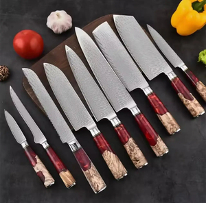 Ensemble de couteaux de chef haut de gamme en acier Damas, style japonais, manche en bois, couteaux de cuisine de qualité supérieure, fabricant OEM ODM - Product Image 2