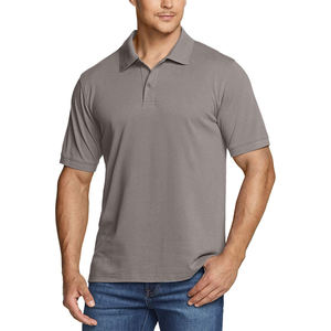 Polo en coton à manches courtes gris pour homme, décontracté, couleur unie, respirant, tricoté, coupe classique - Product Image 1