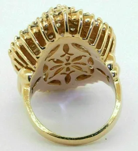 Moissanite Cluster <b>Ring</b> Vintage Oval Halo Yellow Gold Plated 925 Silver <b>Statement</b> <b>Ring</b> for Women - Product Image 2