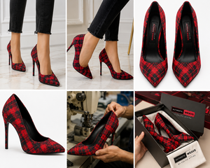 Fashion Women High Quality Tartan Stiletto Heels | <b>Pointed</b> Toe Plaid Pumps | Wholesale Ladies High Heels - Product Image 5