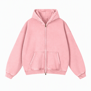 Sweat-shirt rose oversize à capuche zippé unisexe, veste polaire décontractée, couleur unie, avec poches, pour l'automne - Product Image 6