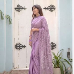 Sari de seda bordado elegante y de primera calidad con encaje floral y blusa a juego, precio al por mayor por Royal Export - Product Image 1