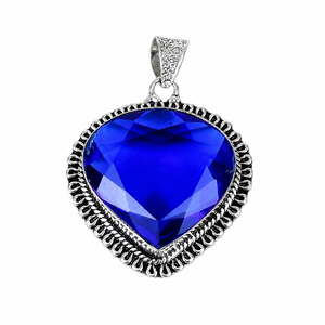 Pendentif en saphir bleu en forme de cœur, argent sterling 925, pendentif artisanal en pierres précieuses, bijoux vintage, cadeau d'anniversaire pour femmes - Product Image 6
