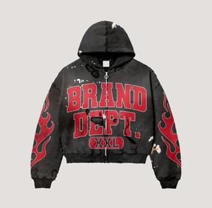 Oversized Zip Hoodie Unisex Streetwear Flame Print Cotton French Terry Hooded Sweatshirt Autumn Screen Printed Zipper Hoodies - Product Image 6