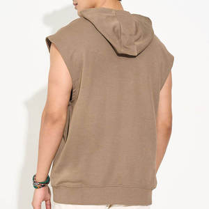 Men's Solid Color Hooded Vest Pullover Winter <b>Workout</b> <b>Hoodie</b> with Loose Sleeveless 100% Cotton Breathable Casual - Product Image 2