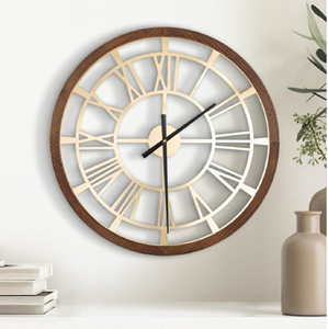 Unique contemporary golden circular frame <b>clock</b> showcases layered overlapping crescent designs, available at wholesale prices. - Product Image 2