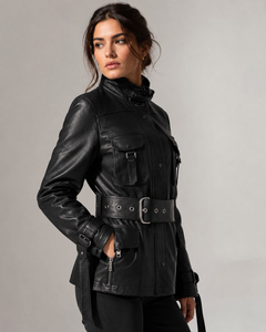 <b>Women</b> <b>Leather</b> <b>Jacket</b> <b>Vintage</b> Motorcycle Style Zip Up Stand Collar Long Sleeve Casual Outerwear Fashion Coat for Travel Outdoor - Product Image 6