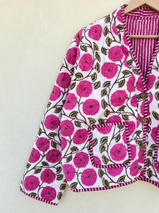 Indian Handmade 100% Cotton Eco-Friendly Quilted Anti-Wrinkle Breathable Quick Dry Digital Printed Front Pocket <b>Covered</b> <b>Button</b> - Product Image 5