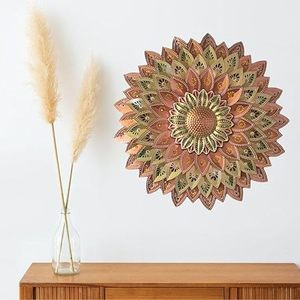 Bohemian Metal Wall Art Floral Mandala Decorative Hanging Circular Handmade Metal Handicraft Plant Pattern - Product Image 1